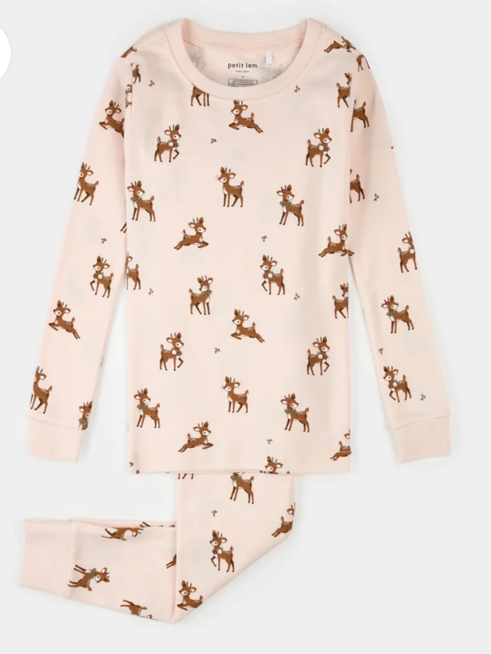 Petit Lem Cream-Pink Reindeer Pajama Set